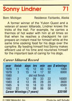 1992 MotorArt Iditarod Sled Dog Race #71 Sonny Lindner Back